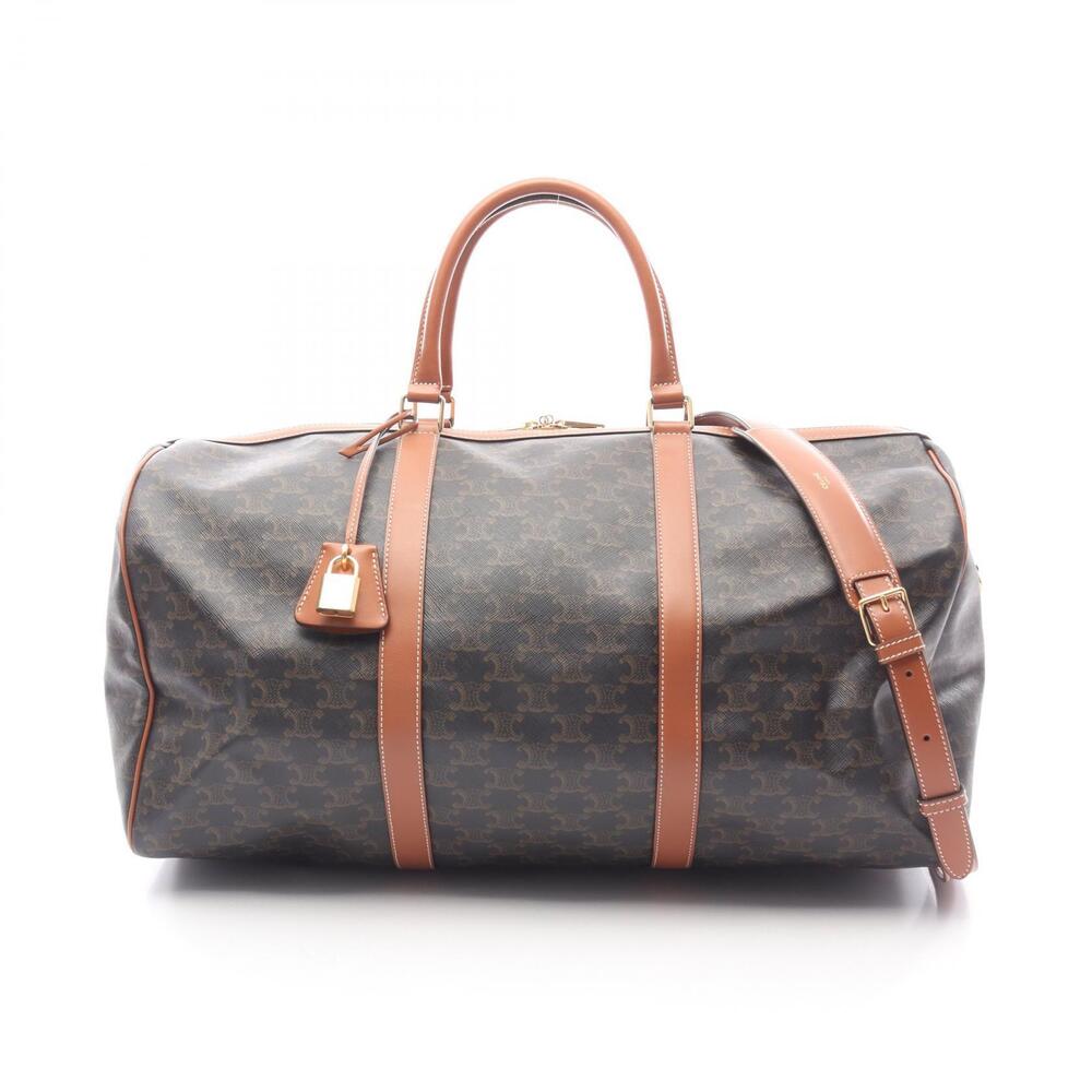 Celine Triomphe Boston Bag Canvas Leather Black Brown - Picture 1 of 6